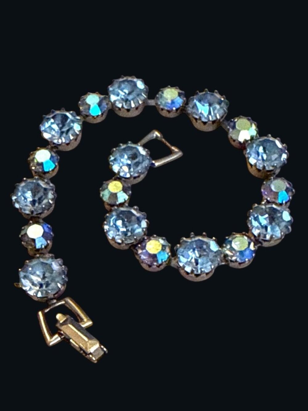 Weiss Aurora Borealis Blue Rhinestone Bracelet Vintage 7-Inch Vintage Jewelry AB